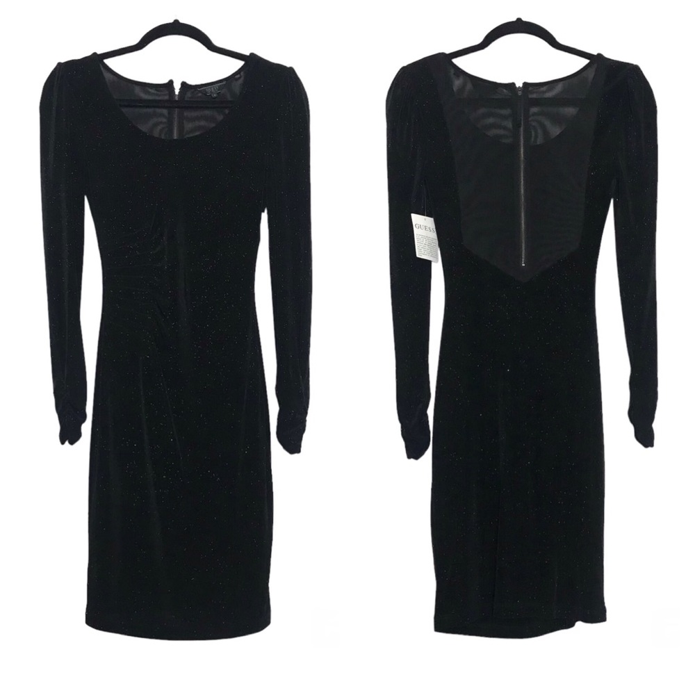 Guess Sparkled Mesh Gathered Bodycon Dress Womens Size S Whimsigoth Cocktail